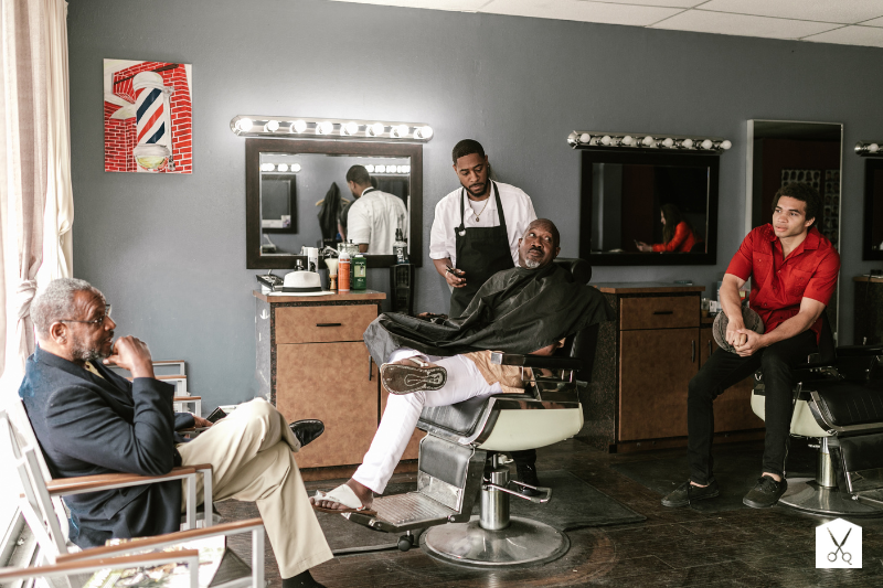 local barbershop with customers