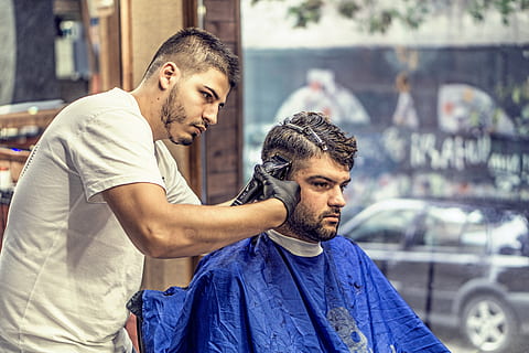 Beard trimming in a barber shop